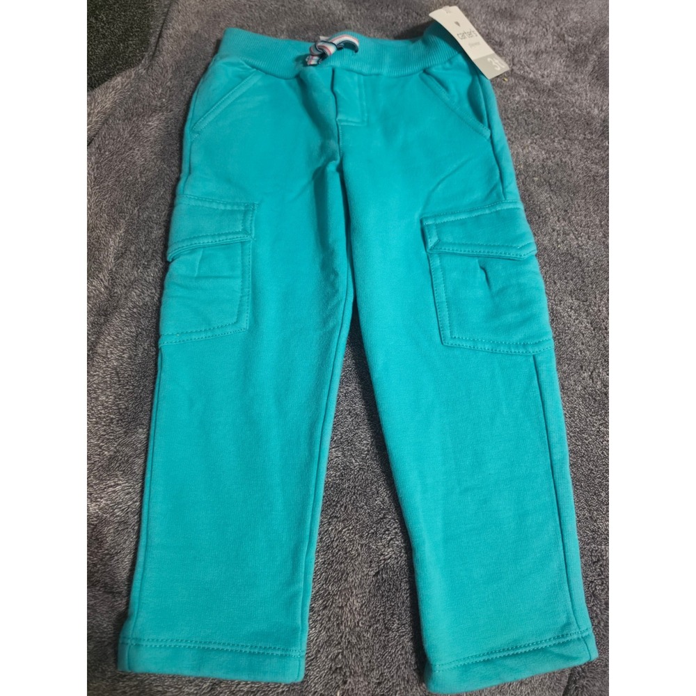 Carters Playwear Toddler Boys Teal Blue Fleece Cargo Jogger Pants 3T NEW
